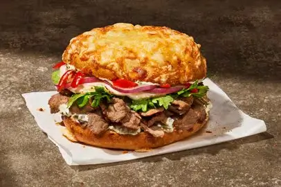 Spicy Steak Asiago Bagel Stack Sandwich 2